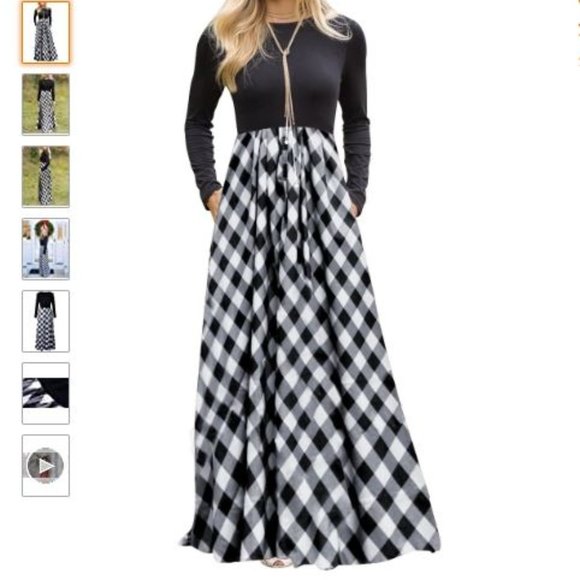 Merokeety Dresses & Skirts - Merokeety Full Length Long Sleeve Black & White Gingham Maxi Dress Size XXL NWT